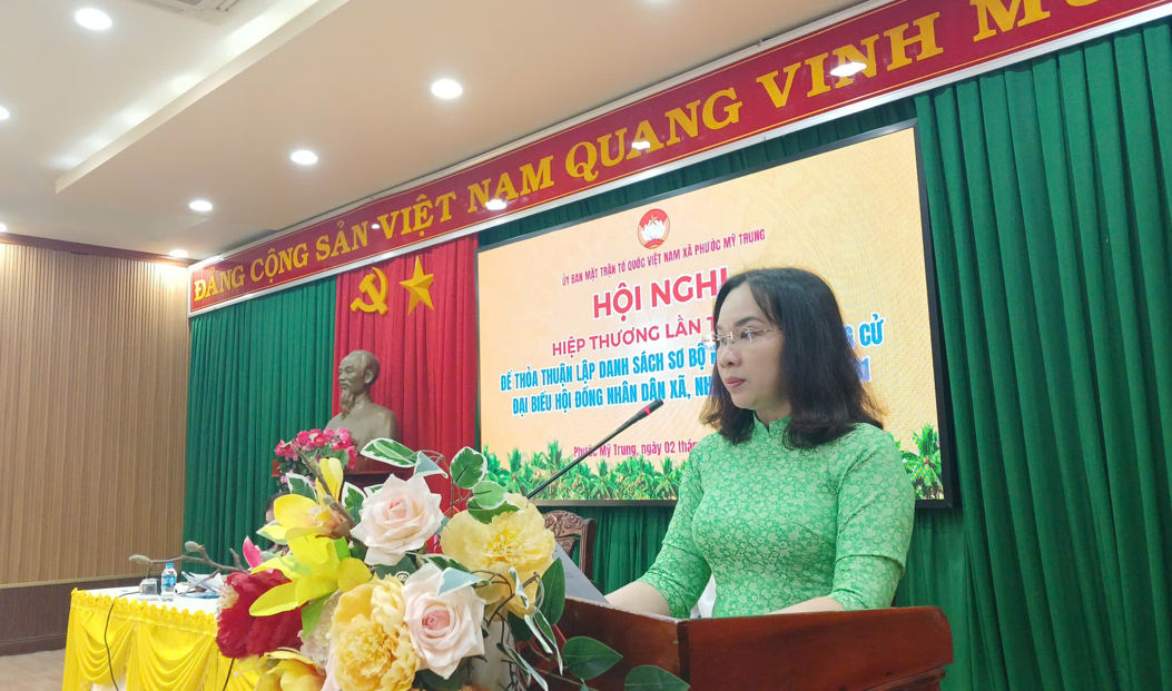 UB MTTQ Việt Nam xã Phước Mỹ Trung tổ chức hội nghị hiệp thương lần thứ hai thỏa thuận lập danh sách sơ bộngười ứng cử đại biểu HĐND xã nhiệm kỳ 2026 – 2031